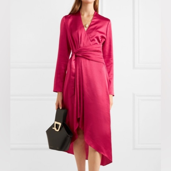 Equipment Adisa Wrap Midi Dress Asymmetric Belted Satin Amaranth Magenta Size 2 - Picture 3 of 16